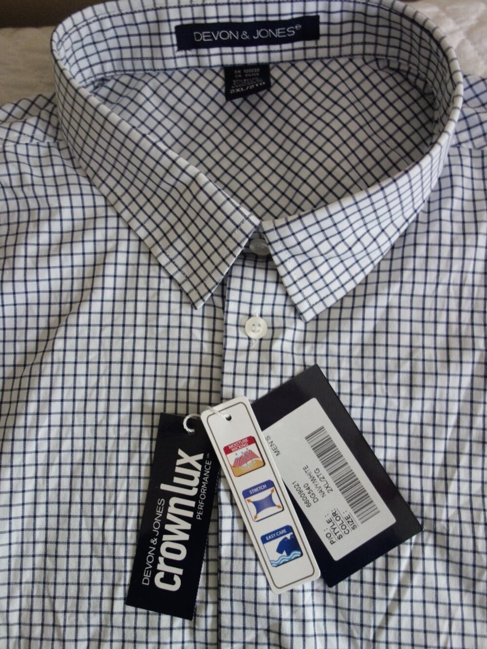 NWT DEVON & JONES Long Sleeve White / Navy Button Dress Shirt – Mens 2XL
